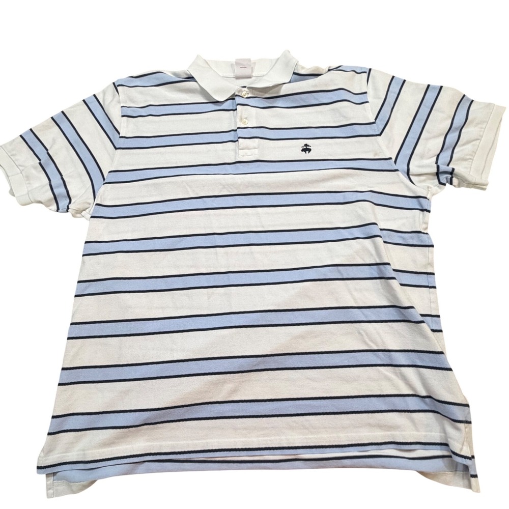 Brooks Brothers 346 Mens XXL Polo Shirt Original Fit Striped Cotton White Blue
